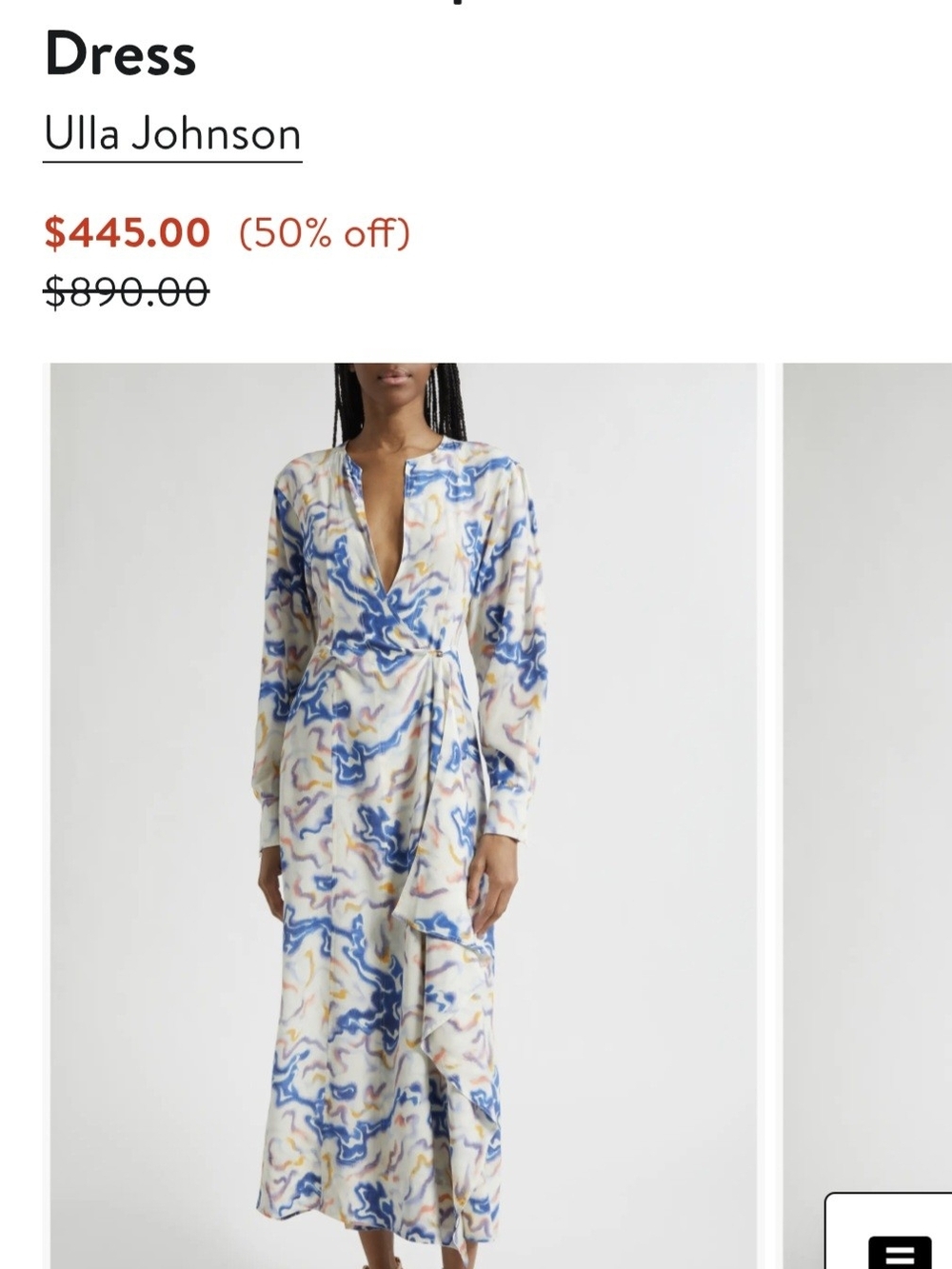 Ulla Johnson Adalyn Ikat Printed Wrap Maxi Dress in Blue and Cream Size 6 NWT - Picture 4 of 4